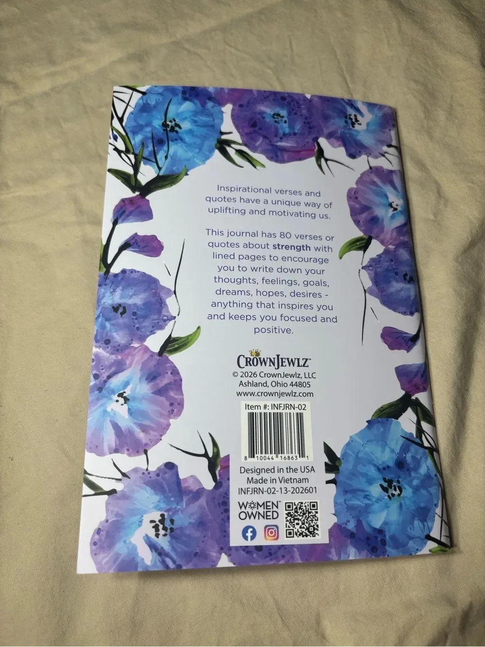 New Inspirational Floral Journal with Purple & Blue Watercolor Flowers Spiritual